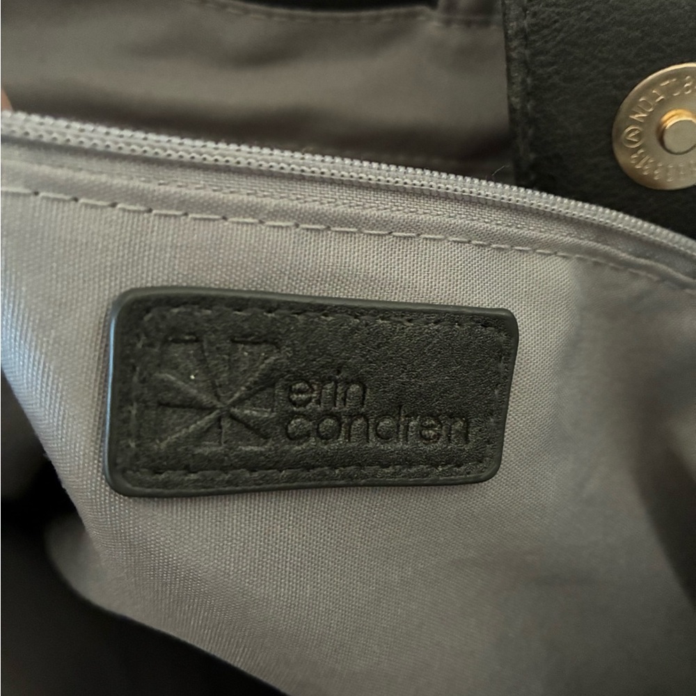 Erin Condren Gray Canvas Tote BodyCross Bag Leather Handles Pink/ navy ad Strap - Picture 6 of 11